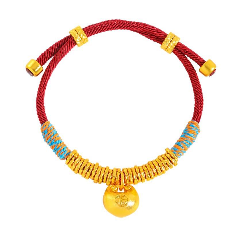 Copper Plated Lucky Coin Knot Bracelet Women Red Black Cord Adjustable Handmade Chinese Style Fortune Charm Bangle