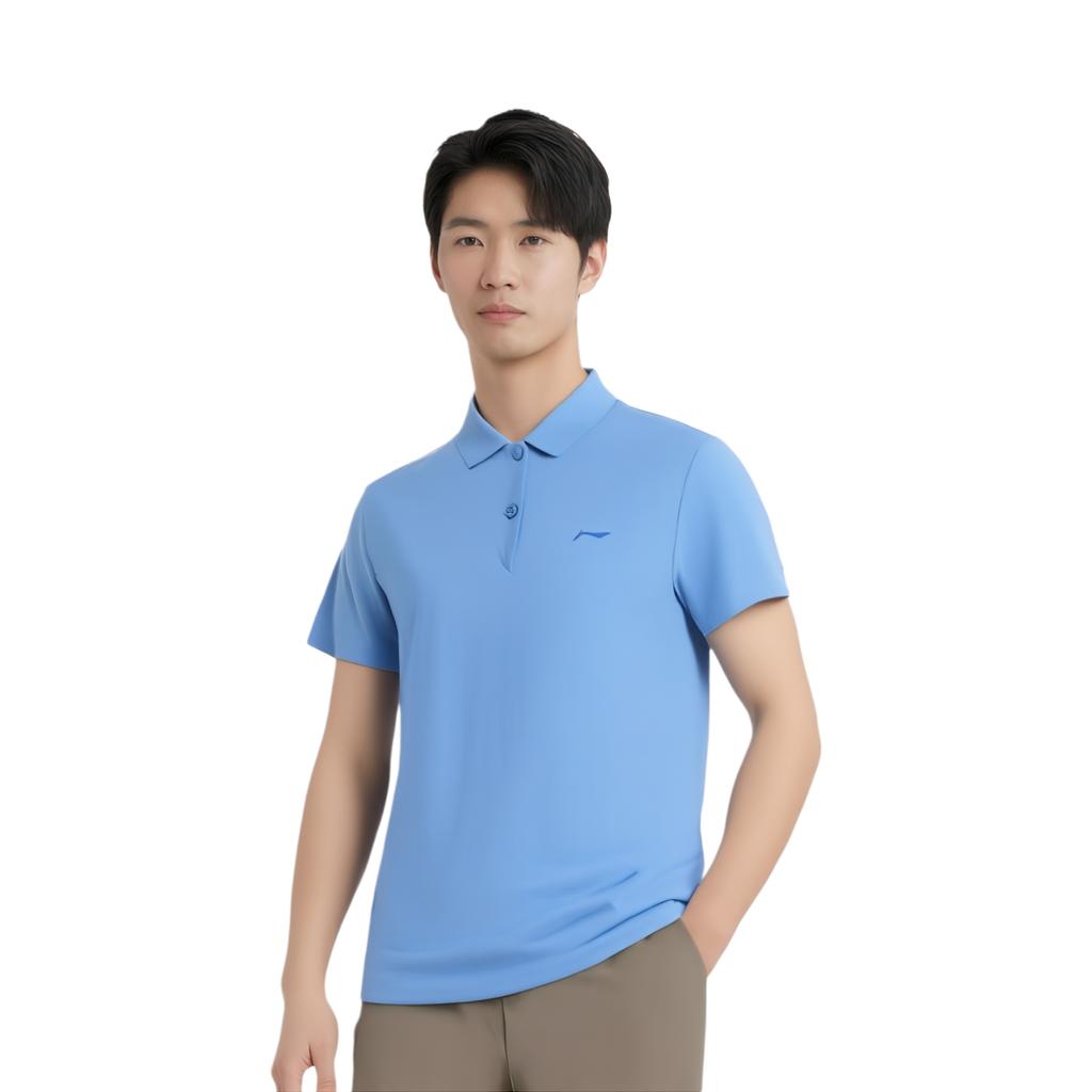 Li-Ning Fitness Series Solid Color Polo Shirt Men Tops Paris-Blue APLT076-4
