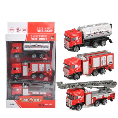 3pcs 1:64 Children Alloy Car Fire Fighting Engineering Vehicle Pull Back Car Model Toys For Boys Birthday Gifts