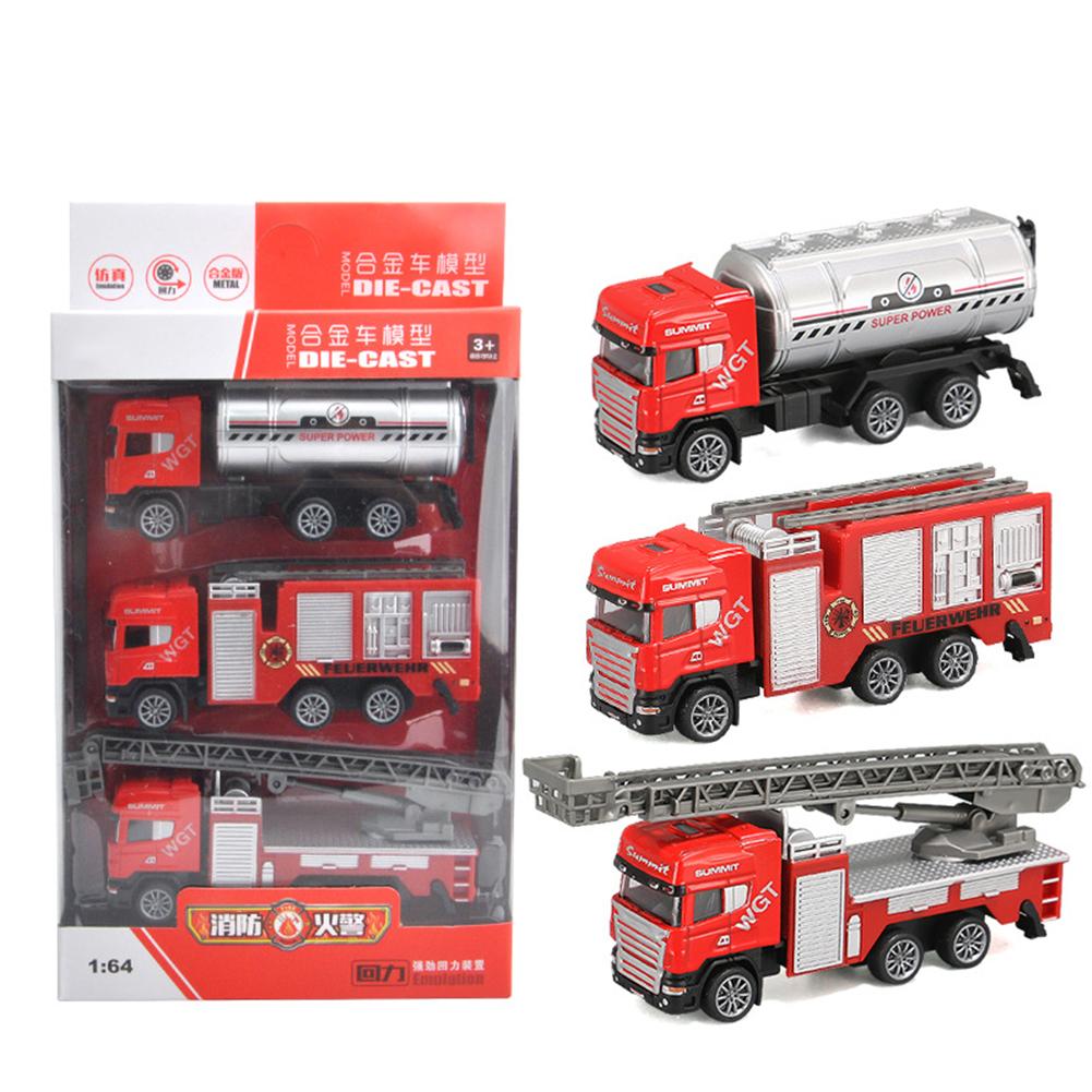 3pcs 1:64 Children Alloy Car Fire Fighting Engineering Vehicle Pull Back Car Model Toys For Boys Birthday Gifts
