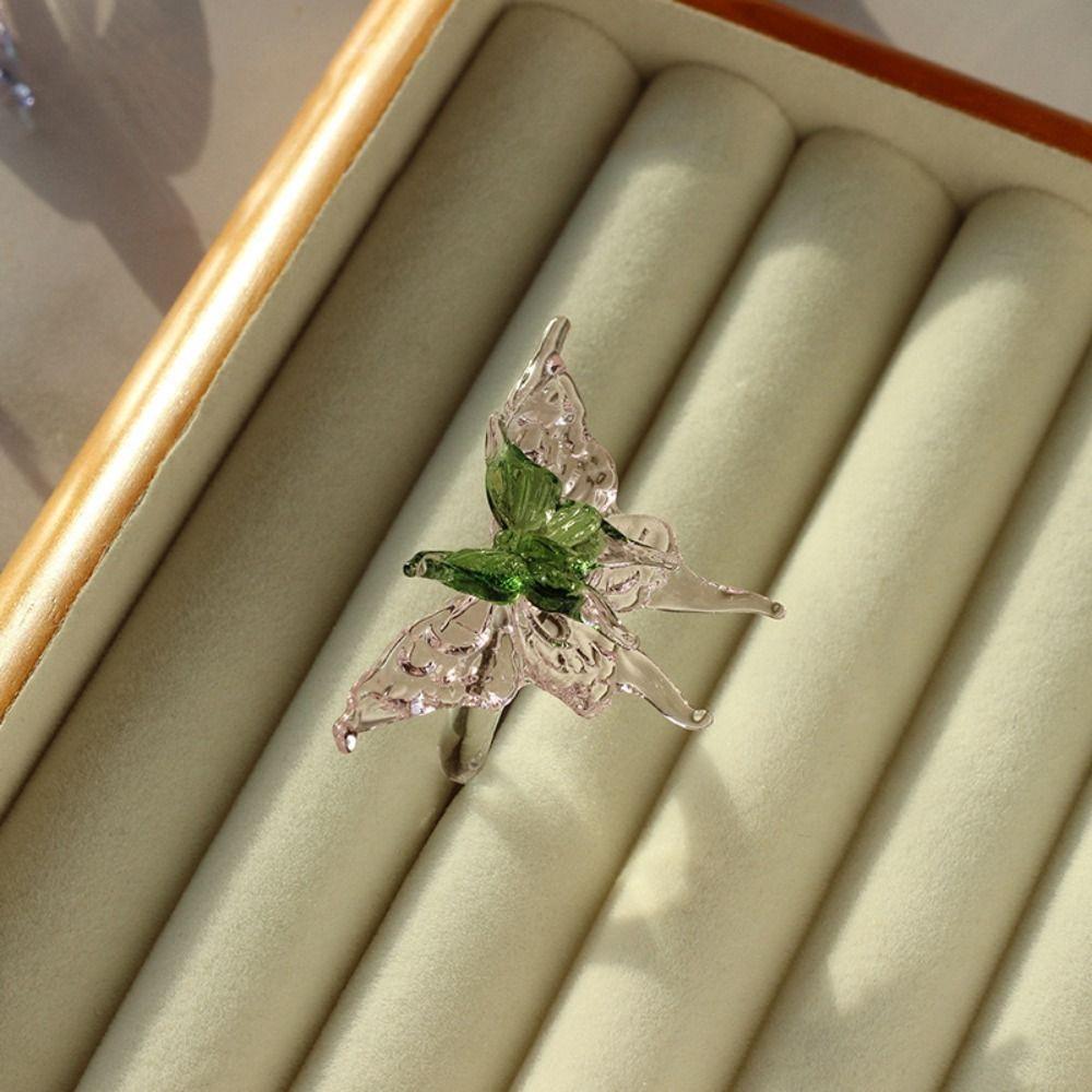 Exquisite Colorful Flower Ring Glass Crafts Chinese Dragon Ring Valentine's Day Gift