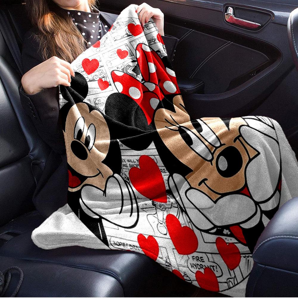 1pc flannel Mickey and Minnie heart pattern small bed cover blanket, Valentine's Day gift,