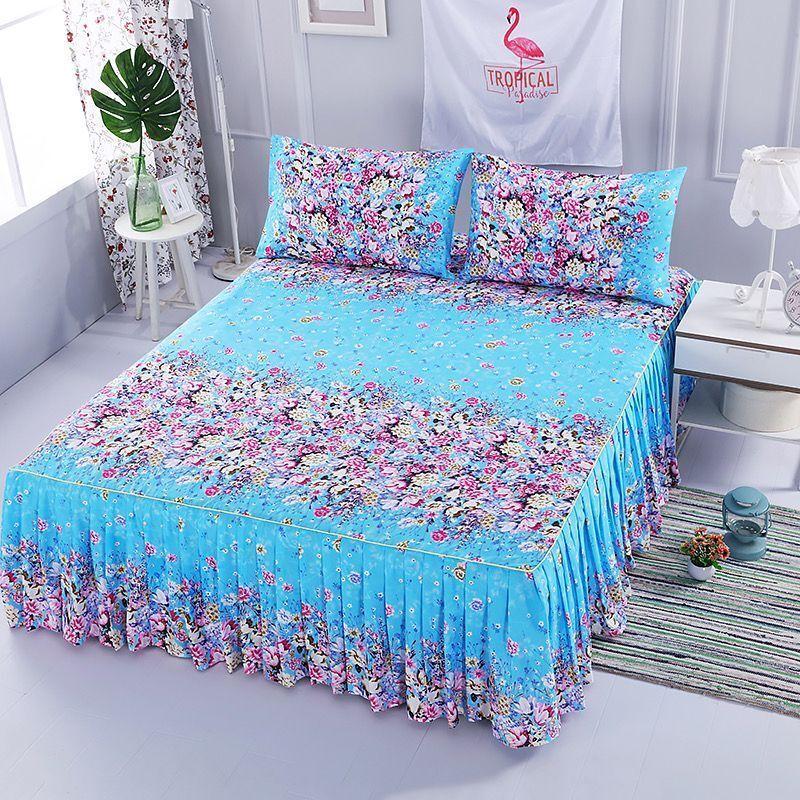 3Pcs Bed Sheet Pillowcase Lace Skirts Bedding Set Bedspread Elastic Fitted Mattress Cover Bedsheet Couple Quilt Single