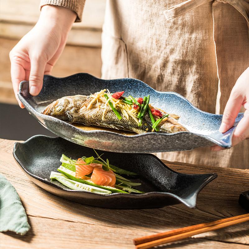 Fish Shaped Ceramic Plate Irregular Steaming Fish Plate Dining Table Decoration Plate Kitchen Supplies Household Utensils