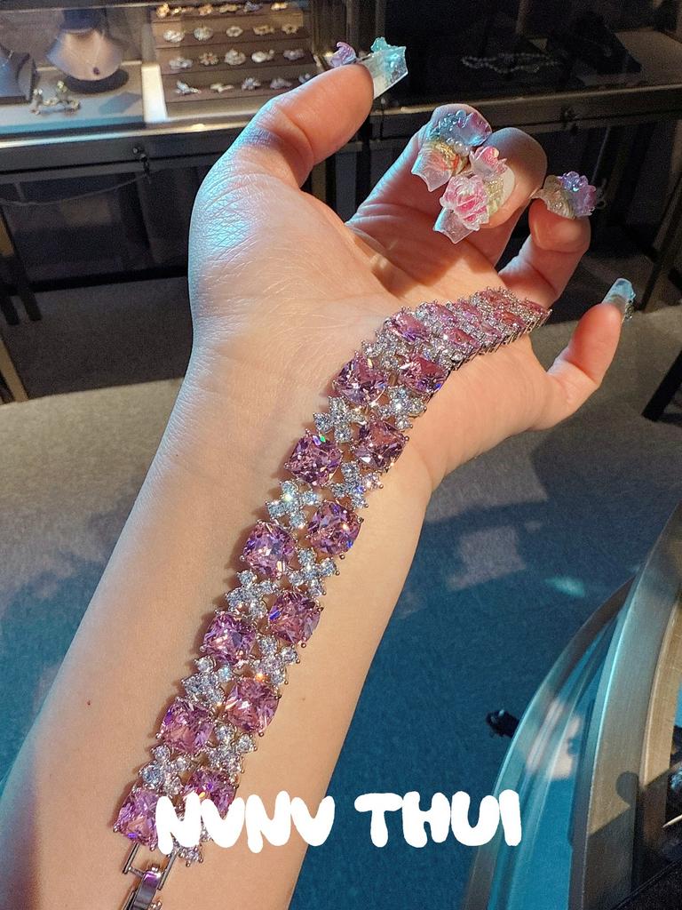 Mozambique Pink Crystal Flower Gem Necklace, Fragrant Fendai, Papalacha Petal Pink Diamond Bracelet Set