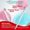 Mini-Einwegzahnbürste mit Pfirsichfrischerperlen, Zahnpasta und Zahnstocher – hypoallergene Polyesterborsten, kompaktes Design, tragbares Aufbewahrungsetui