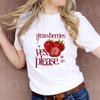 Delicious Strawberry Dessert Collage Graphic Tee Cute Watercolor Print of Cakes Tarts and Croissants Cotton T-Shirt