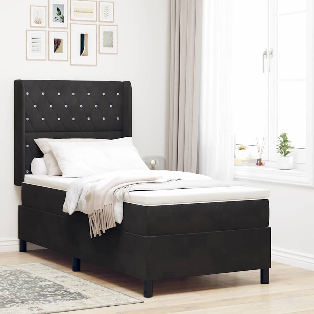 LED Box Spring Bed with Mattress Black 100 X 200 Cm Velvet