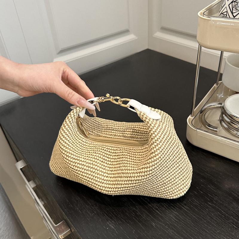 Raffia Straw Woven Clutch Purse Hobo Dumpling Women Handbag Summer Beach Grass Braided Solid Color Evening Bag KTB
