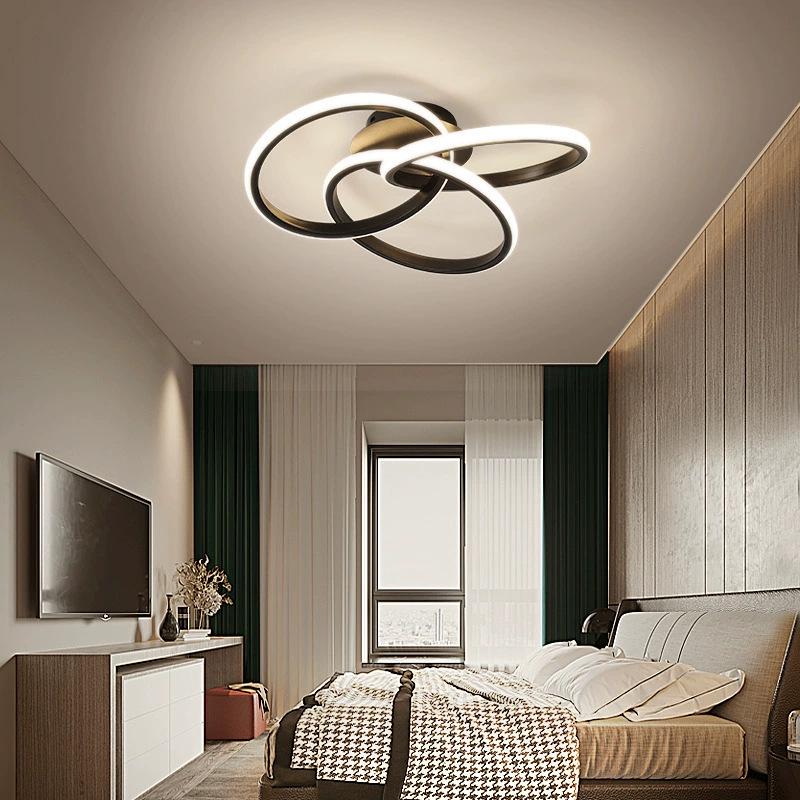 

Nordic Modern Minimalist Ceiling Light - Round Iron Frame for Bedroom, Study, Dining Room, and Home Decor. Black 42cm