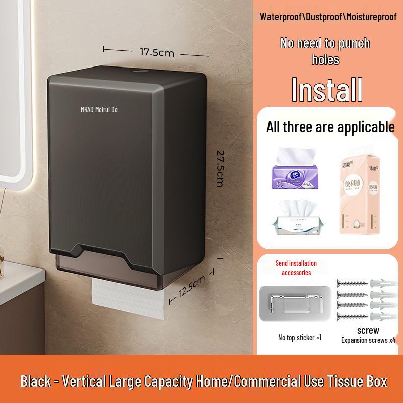 Punch-Free Wall-Mounted Tissue Box Holder for Bathroom, Kitchen, and Living Room
