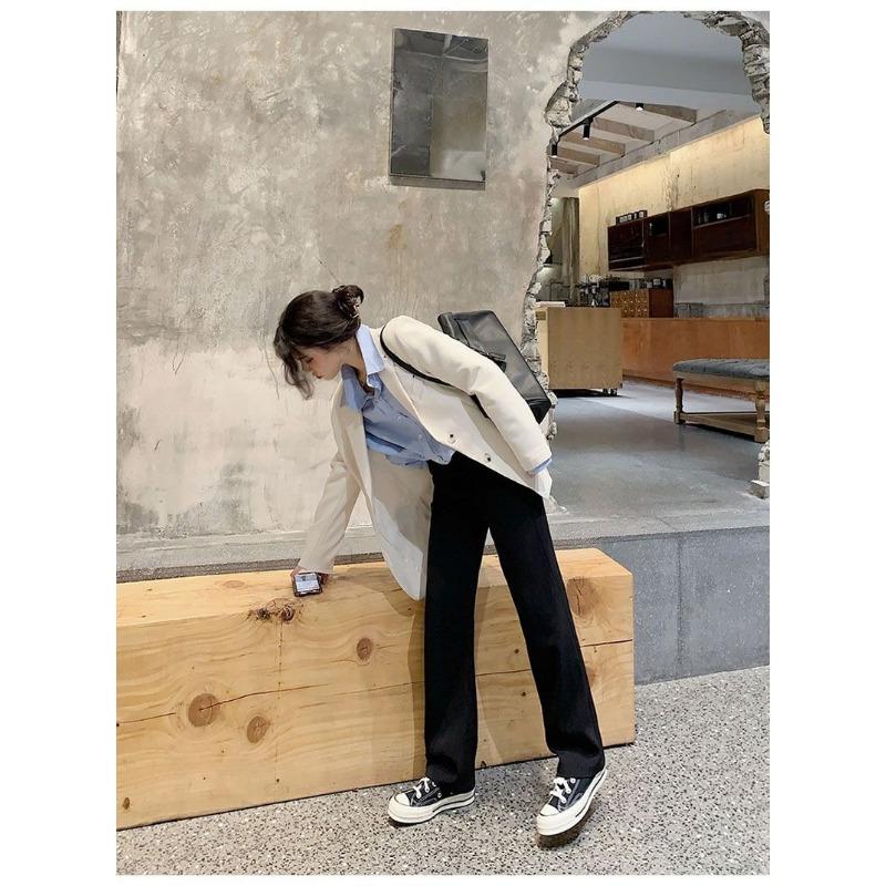 Damen Schicker Schwarzer Blazer Frühling Herbst Lässig Locker Geschnitten Slim Koreanischer Stil Kleine Größe Trendige Jacke