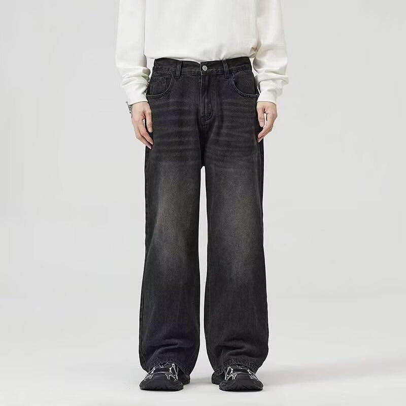 

Unisex Elastic Waist Retro Straight Leg Jeans - Slimming Loose Fit, Floor-length. XL