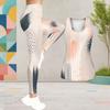 Women Plus Size Two Piece Set Scoop Neck Sleeveless Tank Top White Blue Green Printed Fitted Pants
