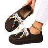 Large Size Lace-up Beaded Casual Shoes Autumn New Suede Retro Round Head