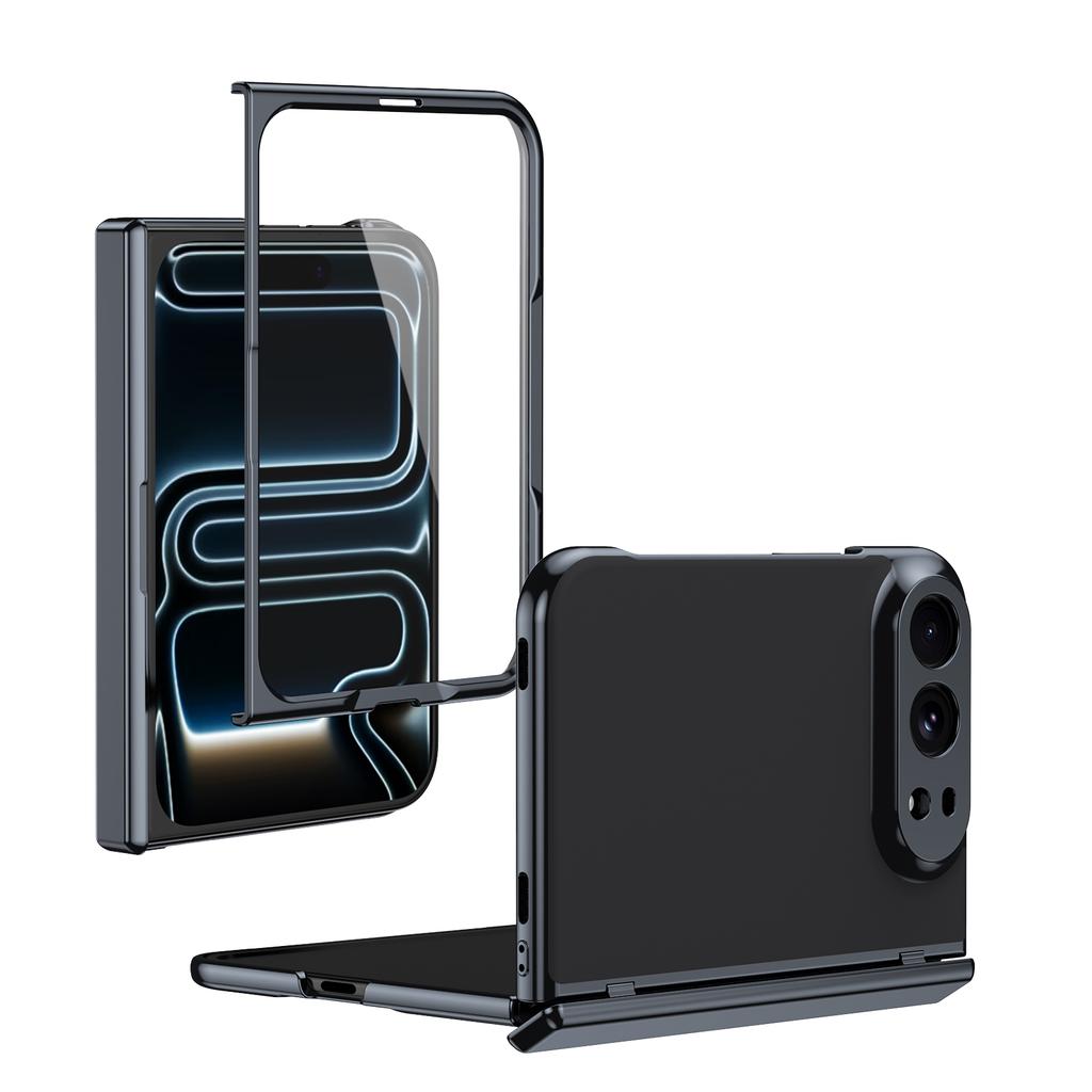 For iPhone Duo Phone Case Electroplating Skin-Friendly Hinge With Tempered Film Shockproof Protection Back Cover Accessories