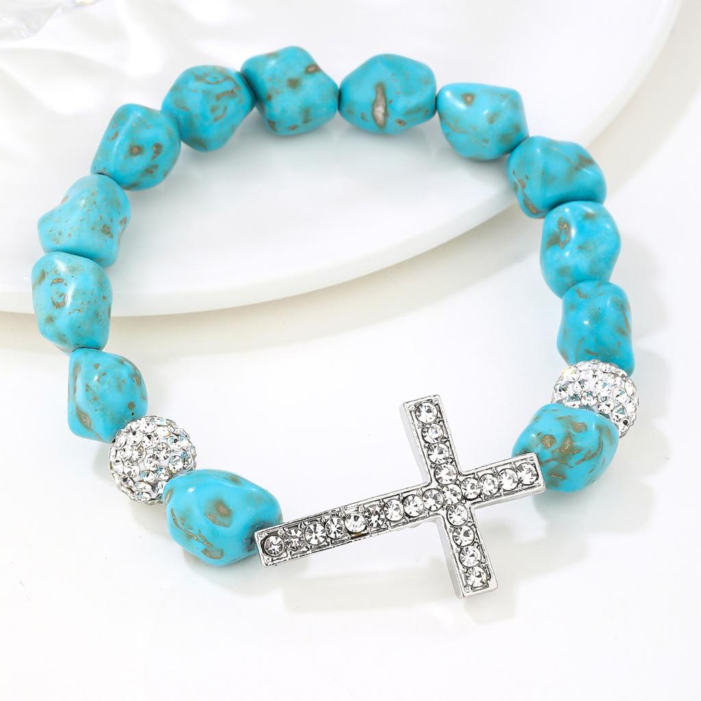 Adjustable Crosses Charm Elastic Bracelet Turquoise Beaded Jewelry for Versatile Styling Women Men