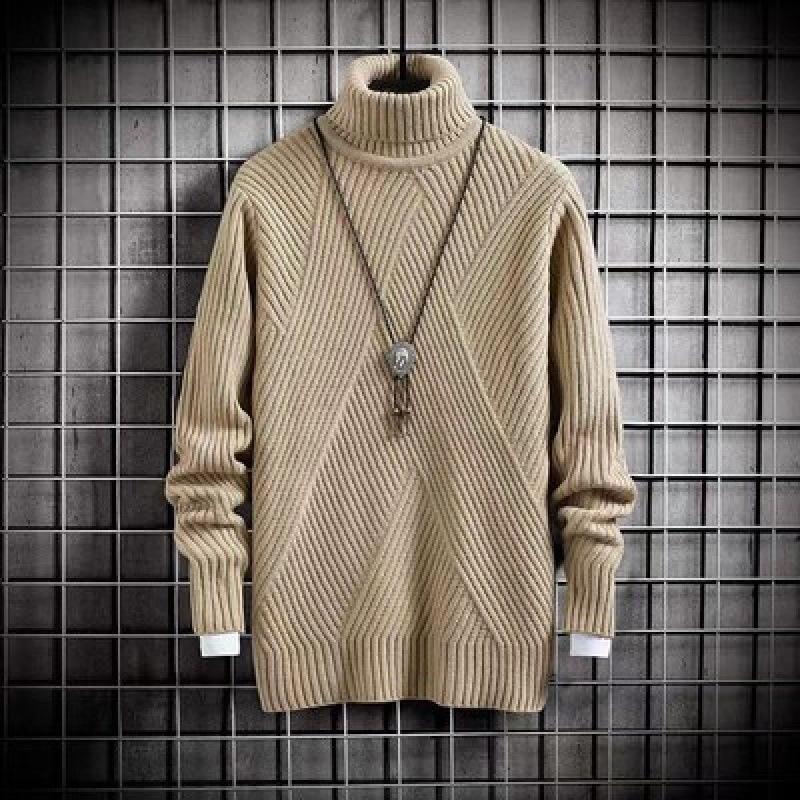 Men S Thick Striped Turtleneck Knit Pullover Sweater For Winter
