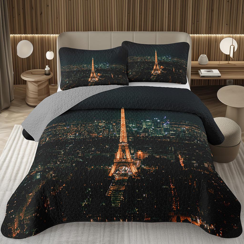 Eiffelturm Tagesdecke Vintage Paris Stadtlandschaft Quilt-Set Doppel-/Queen-Größe, Weiche Leichte Wendbare Tagesdecke für Mädchen Frauen