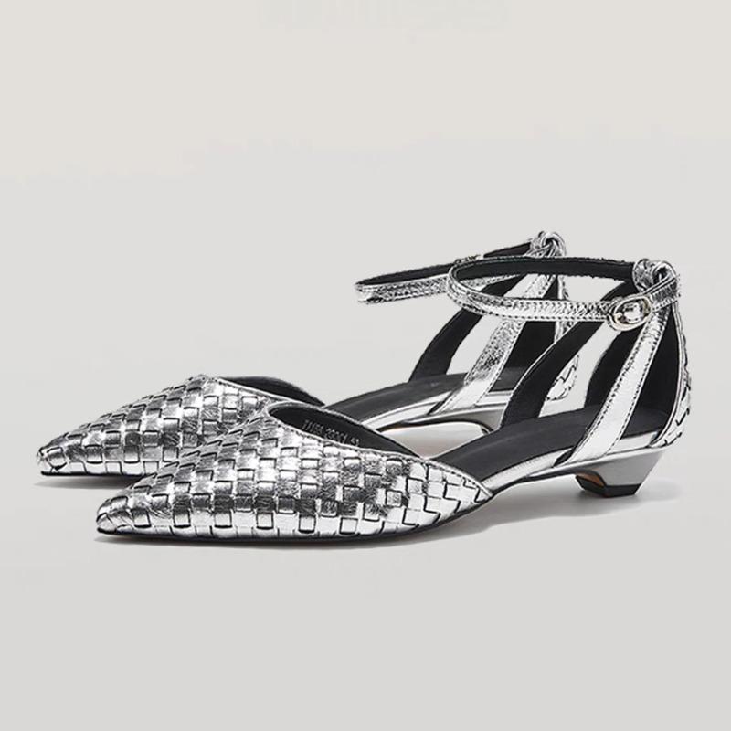 Fashion Summer Women Sandals Closed Toe  Fashion Dress Shoes Women Cover Heel Ankle Buckle Strap Pointed Toe Sandals Sandalias De Mujer