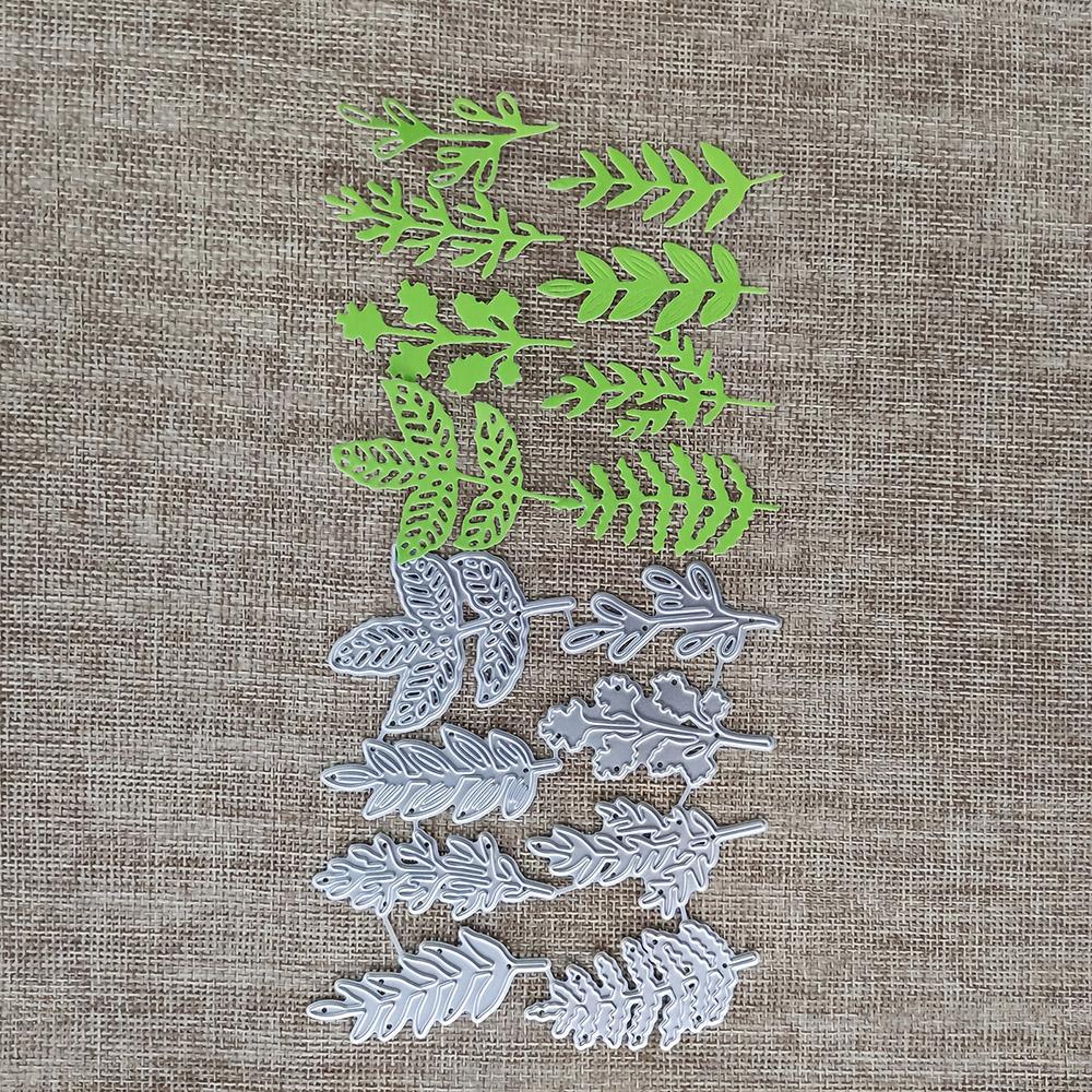 8pcs Leaves Frame Metal Silvery Stencil Embossing Cutting Dies For Diy Scrapbooking Paper Album Cards Making