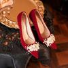 Pointed Thin Heel Wedding Shoes New Chinese Flower Xiuhe Toast Dress Burgundy Bridal Wedding Shoes Women