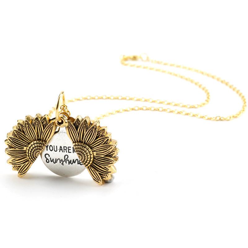 Sunflower Double Layer Pendant Necklace With Open Flower Charm For Couples
