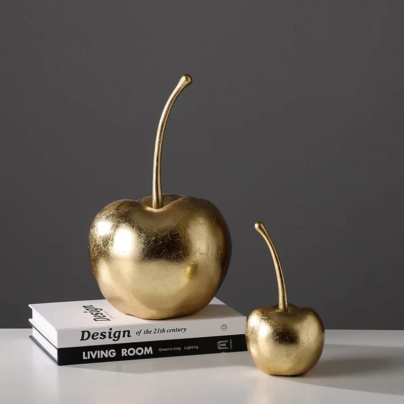 Creative Resin Crafts Golden Apples Fruit Sculptures Apple Ornaments Cherry Decorative Figurines Home Decoration Accessories