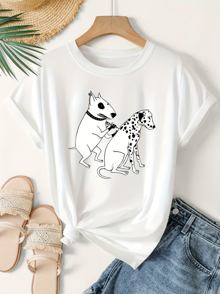 Women's Men with Bull Terrier & Dalmatian Dog Tattoo Design T-shirt Vintage Fashion Tee Harajuku Cotton Streetwear Oversized