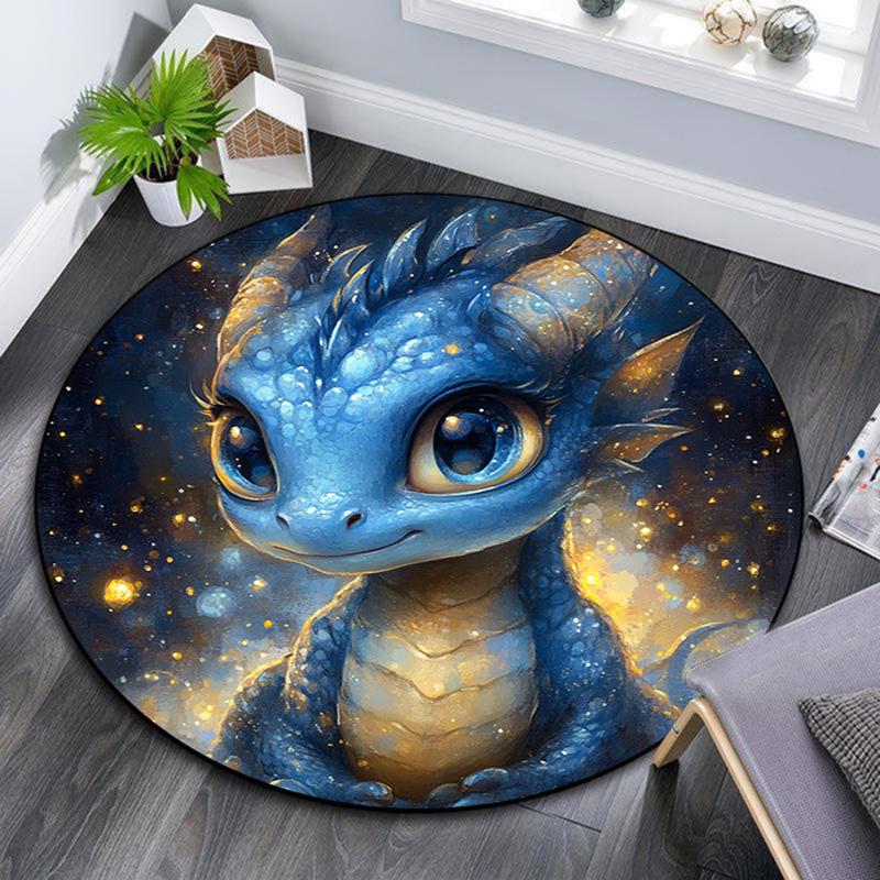 Blue Dragon Round Area Rug,Carpet Rug for Living Room Bedroom Sofa Playroom Decor,Non-slip Floor Mat