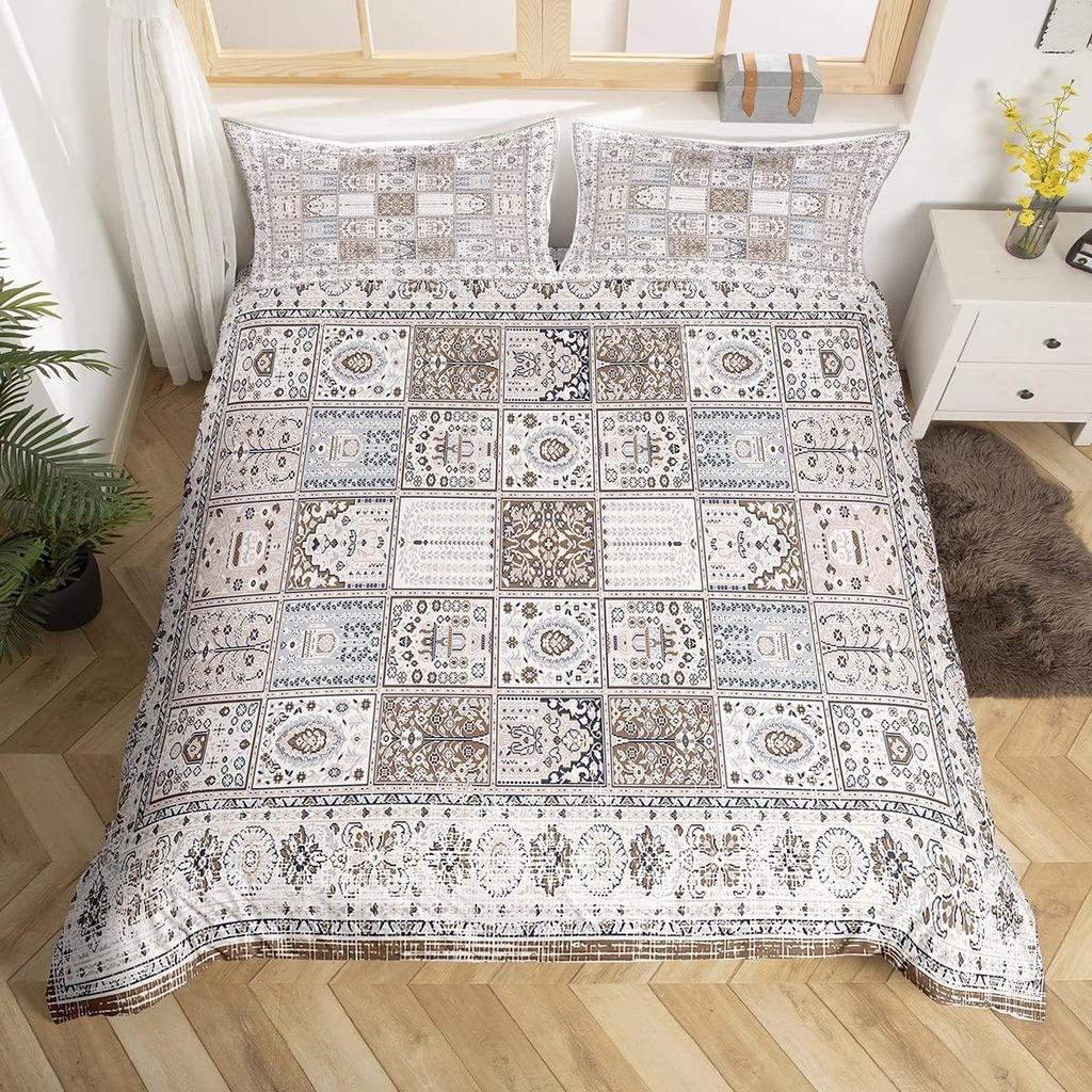 Vintage Blumen Abzeichen Bettbezug Queen King Size Mandala Bettwäsche Set Bohemian Paisley Tagesdecke Leichte Weiche 3-teiliges Set