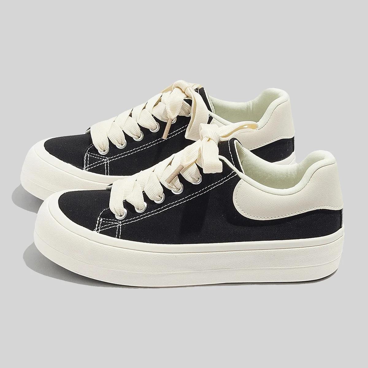 

2025 Summer New Women s Canvas Shoes Trendy INS Fashion Breathable Unique Design Versatile Thick Sole Black Casual Sneakers 40 чорний