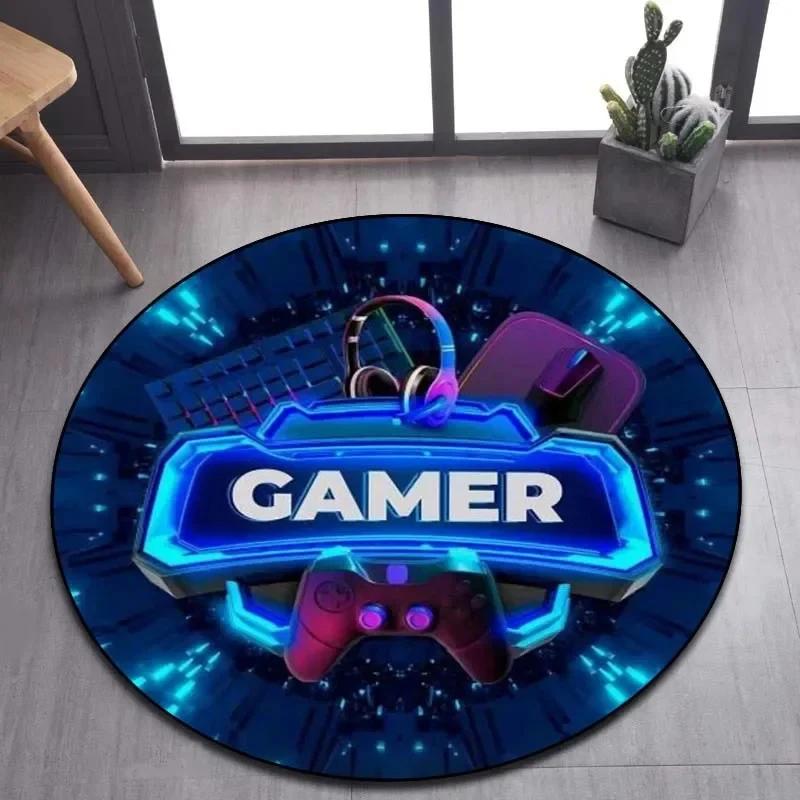 Cartoon Gamer Game Controller Round Area Rug,Circle Carpet Rugs for Living Room Children's Bedroom Sofa Decor,Non-slip Floor Mat