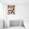 Vintage 'Never Mind The Dog, Beware Of Owner' Metal Tin Sign with Guns Illustration - Rusty Faded Aged Wall Decor for Bar Cafe M