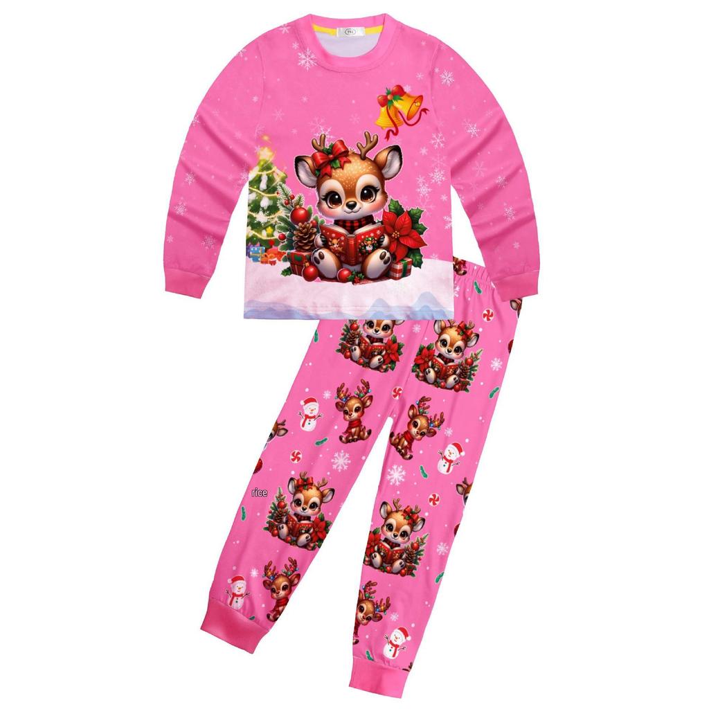 New Arrival Christmas Reindeer Print Pajama Set - Long Sleeve Top & Pants