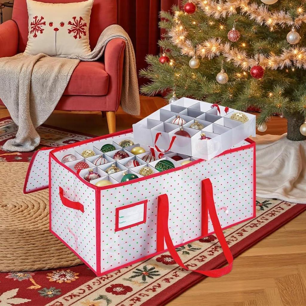 Christmas Ornament Storage Bag 8-Tier 128 Compartments Seasonal Decoration Bin Christmas Balls Dividers Holder For Storing