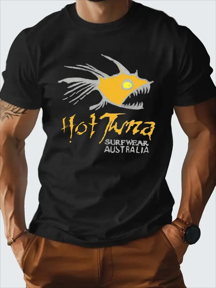 Men039;s Hot Tuna Surf Graphic T-Shirt100% Cotton Black Casual Summer Tee with Unisex T-Shirt XXXL
