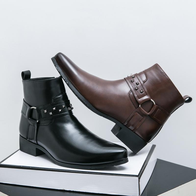 Fashion Men Ankle Boots Black Brown Side Zipper Outdoor Training Boots British Business Fashion Chelsea Boots Size 38-36 Men Boots