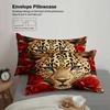 Leopard Print Bedding Set Red Roses And Leopard Face Design Duvet Cover Pillowcases Fade-Resistant For Bedroom Decor