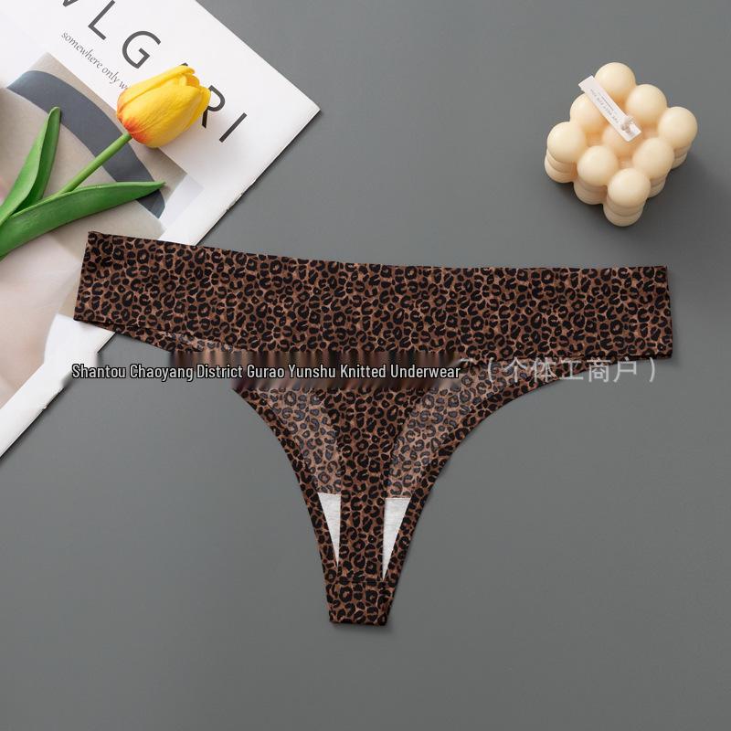 

Женские сексуальные бесшовные стринги из ледяного шелка с леопардовым принтом - Большой размер, Тонкий стиль, Однотонные L
