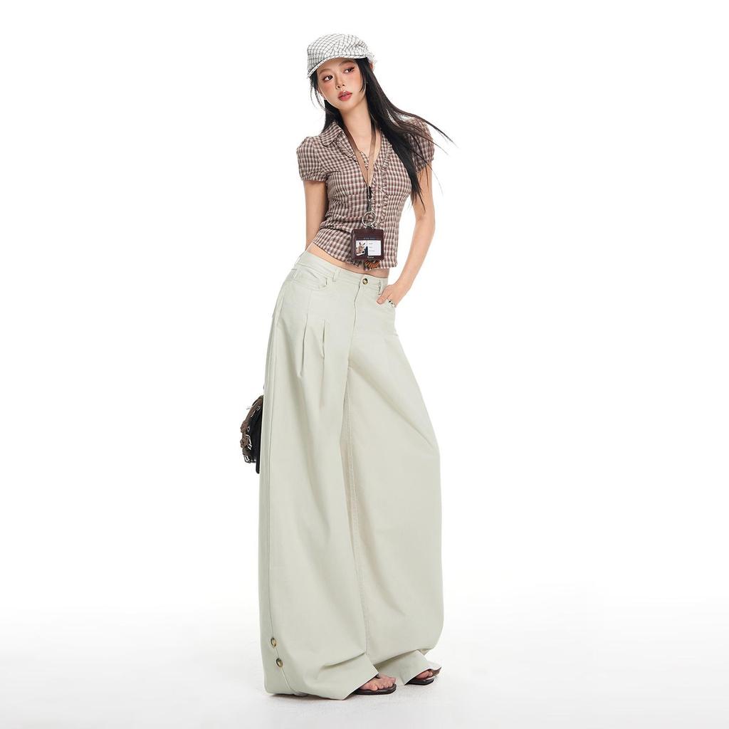 2026 Spring Women's American Style Cuffed Casual Wide Leg Pants - Loose, Comfortable, Slimming Drape
