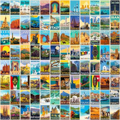 100 Pegatinas para Pósters de Lugares Emblemáticos del Mundo Pegatinas para Pósters Retro Europeos y Americanos, Pegatinas de Películas Clásicas para 4 Piezas/paquete
