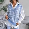 V-neck Checkered Knitted Vest Women Sweater Casual Loose Commute Simple Base Shirt Autumn and Winter