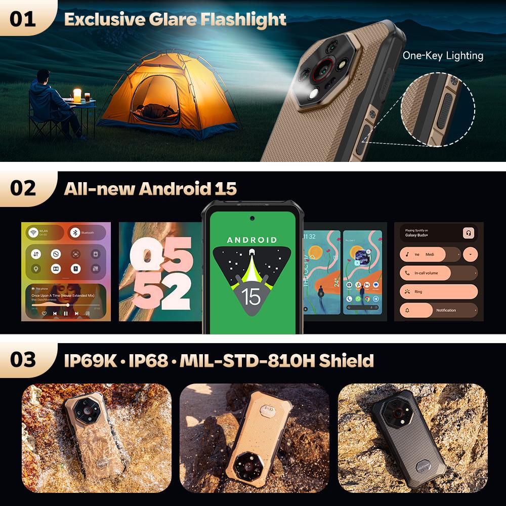 Ulefone Telefon Rugged Armor X16 4G 10360mAh Până la 12 GB RAM 128 GB ROM 120Hz 6.56" Smartphone Android 15 Cameră Nocturnă