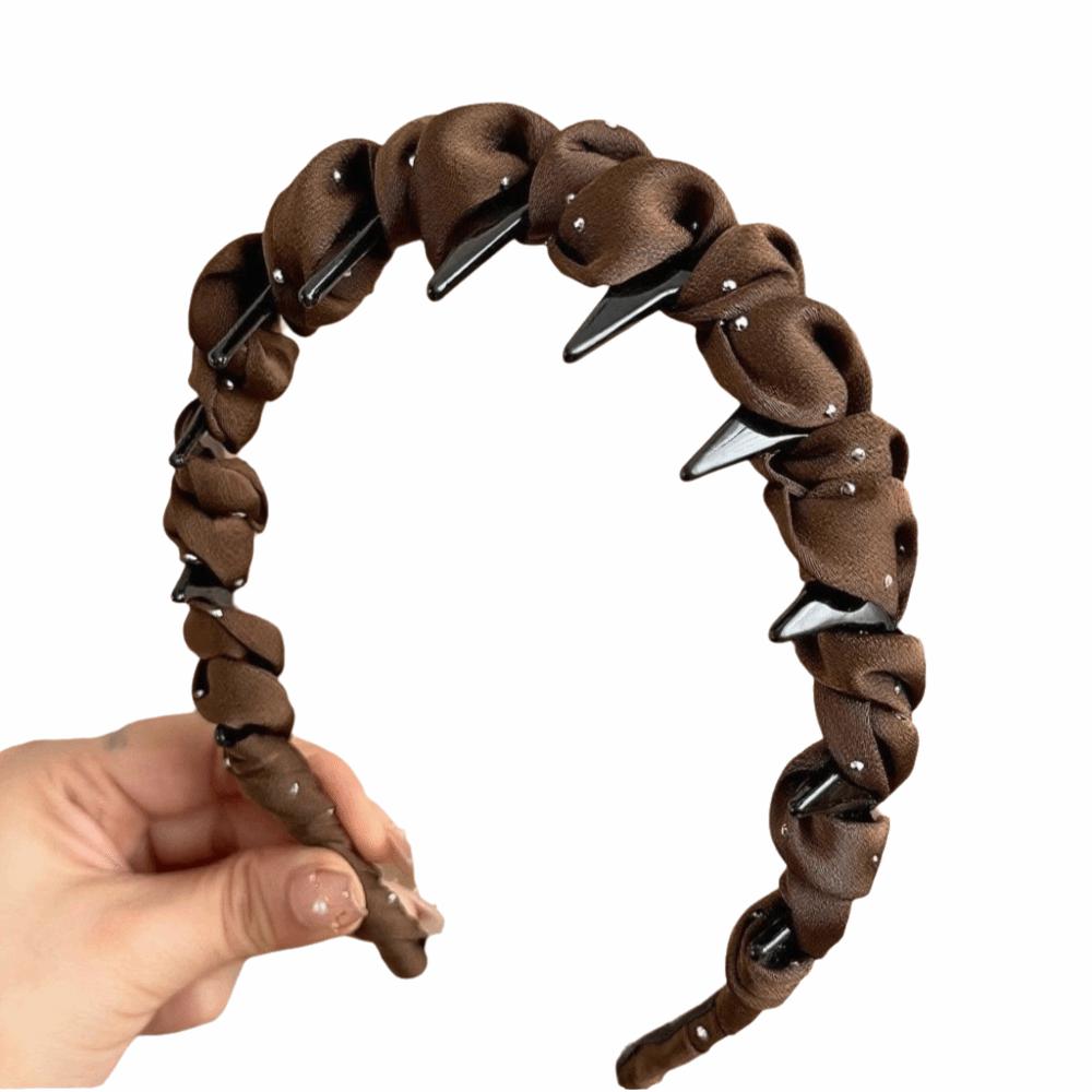 

Satins Material Pleated Fabric Headband Comfortable Non-slip Hair Band Women кавовий