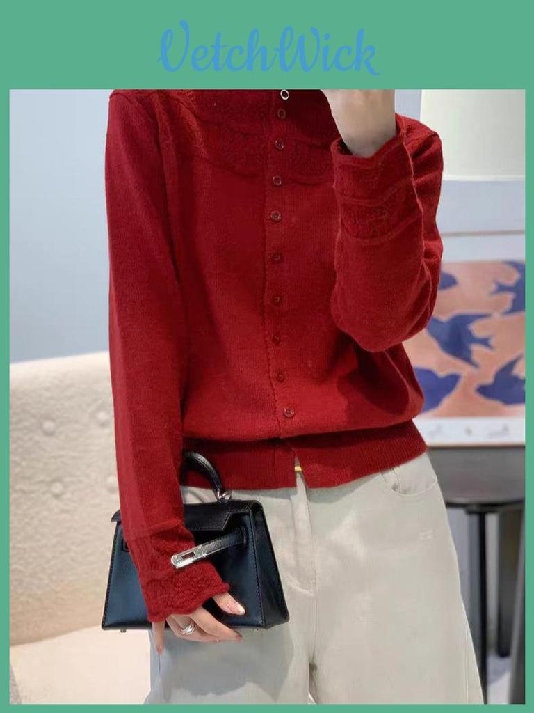 Cozy Autumn Winter Knit Cardigan With Floral Pattern And Round Neck For Women