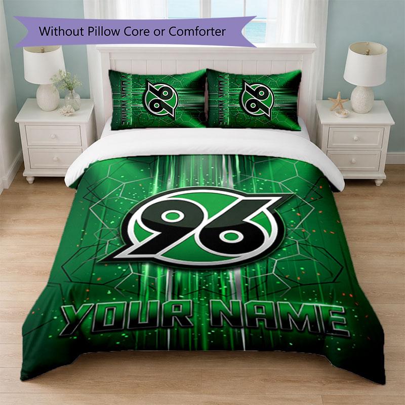 Set Biancheria da Letto Personalizzato Hannover 96 con Nome Testo 1 Copripiumino+2 Federe Logo Calcio Regalo Personalizzato per Occasione Speciale Decorazione Camera da Letto