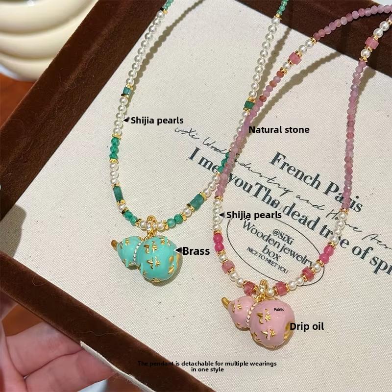 Chinese Vintage Enamel Tassel Beaded Necklace Premium Luxury Long Sweater Chain Fashion Elegant Jewelry