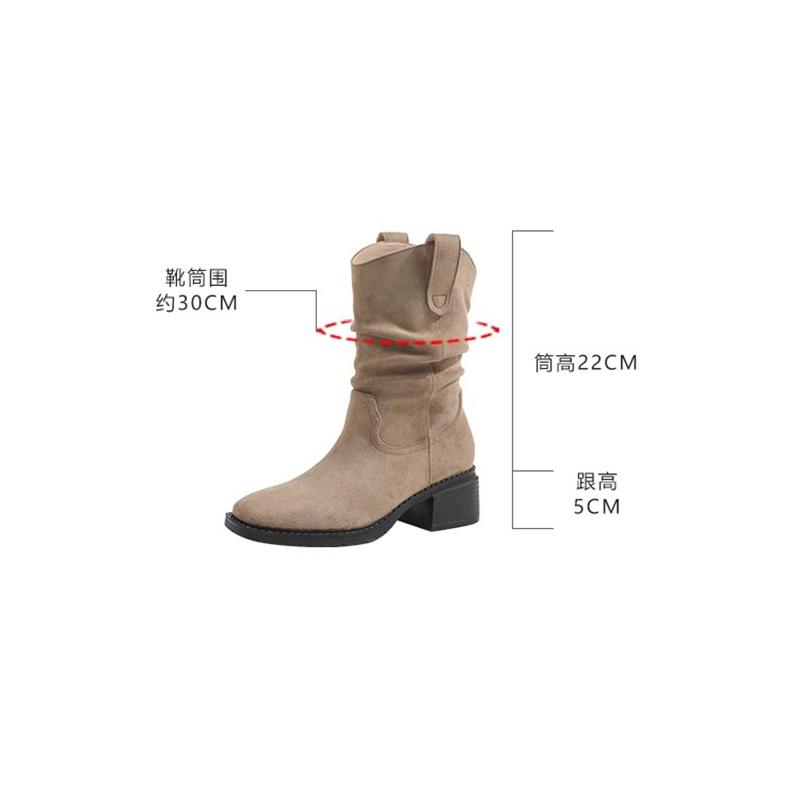 Fashion Vintage Thick Heel Women Western Cowgirl Boots Fashion Autumn Winter Ladies Concise Mid Calf Booties