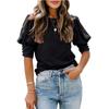 Women's Short Sleeve T-Shirt Round Neck Solid Colour Button Pullover Blouse Top Casual Undershirt